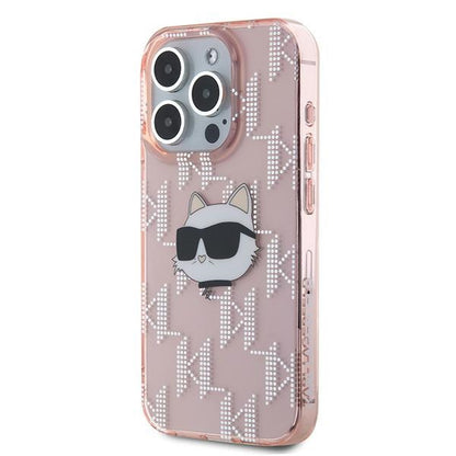 Hülle für Apple iPhone 15 Pro, Karl Lagerfeld, IML Luxury Monogram Choupette's Head, Rosa