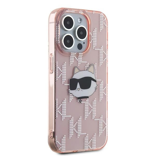 Hülle für Apple iPhone 15 Pro, Karl Lagerfeld, IML Luxury Monogram Choupette's Head, Rosa