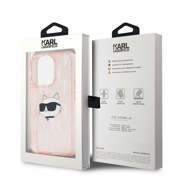 Hülle für Apple iPhone 15 Pro, Karl Lagerfeld, IML Luxury Monogram Choupette's Head, Rosa