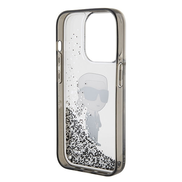 Housse pour Apple iPhone 15 Pro, Karl Lagerfeld, Liquid Glitter Ikonik Karl, Transparente