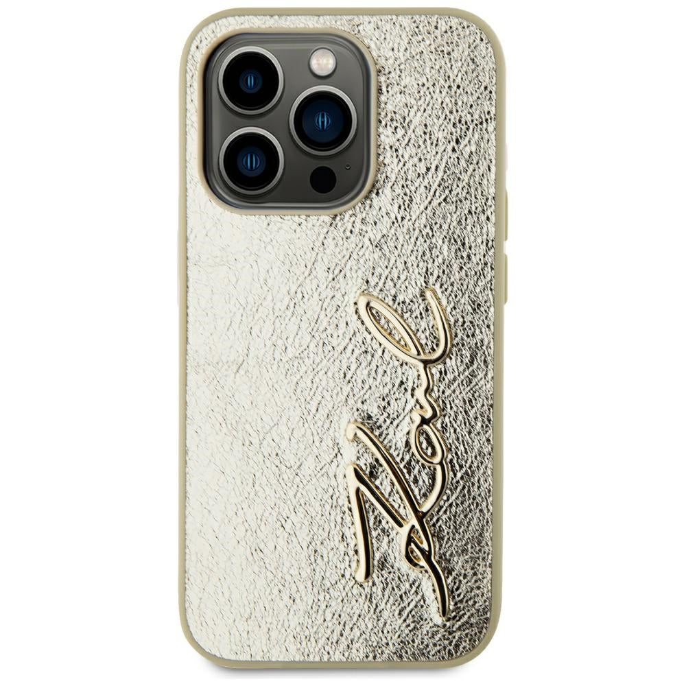 Hülle für Apple iPhone 15 Pro, Karl Lagerfeld, Metal Signature, Gold