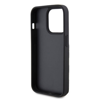 Hülle für Apple iPhone 15 Pro, Karl Lagerfeld, Saffiano Kartenfächer und Ständer Monogramm Choupette, Schwarz