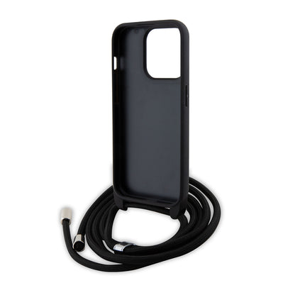 Étui pour Apple iPhone 15 Pro, Karl Lagerfeld, Saffiano Crossbody Metal Pin Karl & Choupette, Noir