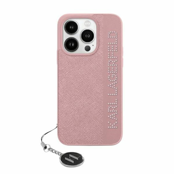 Hülle für Apple iPhone 15 Pro, Karl Lagerfeld, Saffiano Rhinestones & Charm, Rosa