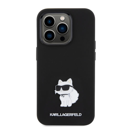 Hülle für Apple iPhone 15 Pro, Karl Lagerfeld, Silicone Choupette Metal, Schwarz
