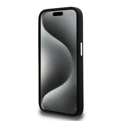 Hülle für Apple iPhone 15 Pro, Karl Lagerfeld, Silikon Metall Schriftzug Logo, Schwarz