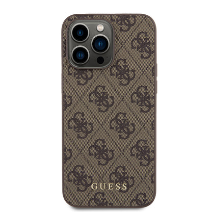 Housse pour Apple iPhone 15 Pro Max, Guess, Logo Métal Or 4G, Marron