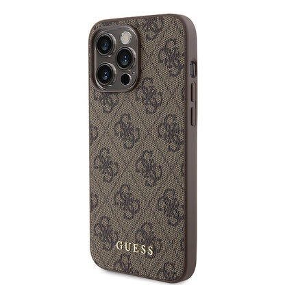 Housse pour Apple iPhone 15 Pro Max, Guess, Logo Métal Or 4G, Marron