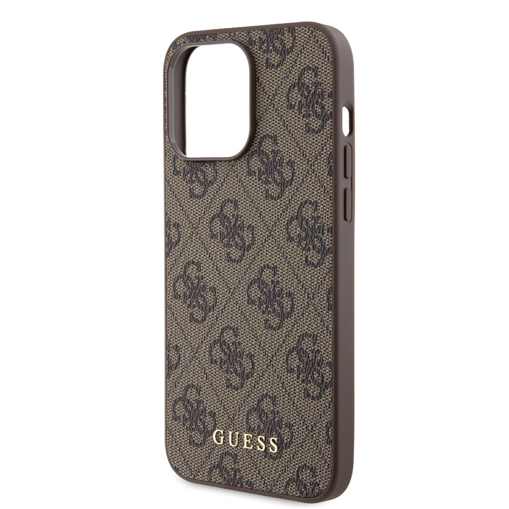 Housse pour Apple iPhone 15 Pro Max, Guess, Logo Métal Or 4G, Marron
