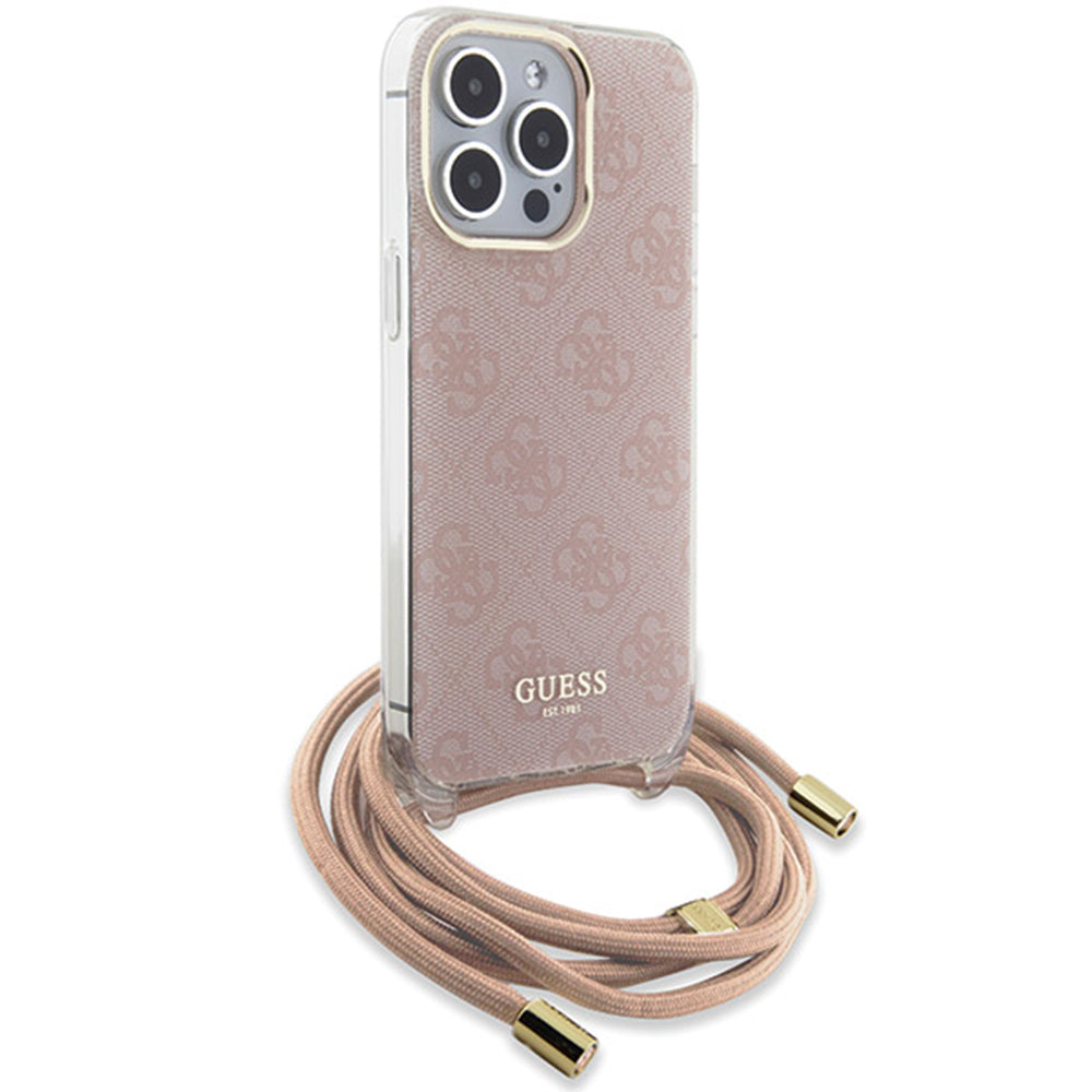Étui pour Apple iPhone 15 Pro Max, Guess, Crossbody Cord 4G Print, Rose