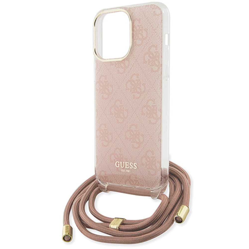 Étui pour Apple iPhone 15 Pro Max, Guess, Crossbody Cord 4G Print, Rose