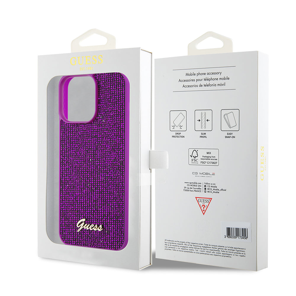 Étui pour Apple iPhone 15 Pro Max, Guess, Disco Metal Script, Fuchsia