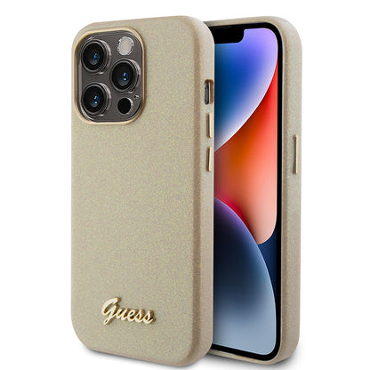 Étui pour Apple iPhone 15 Pro Max, Guess, Glitter Glossy Script, Beige