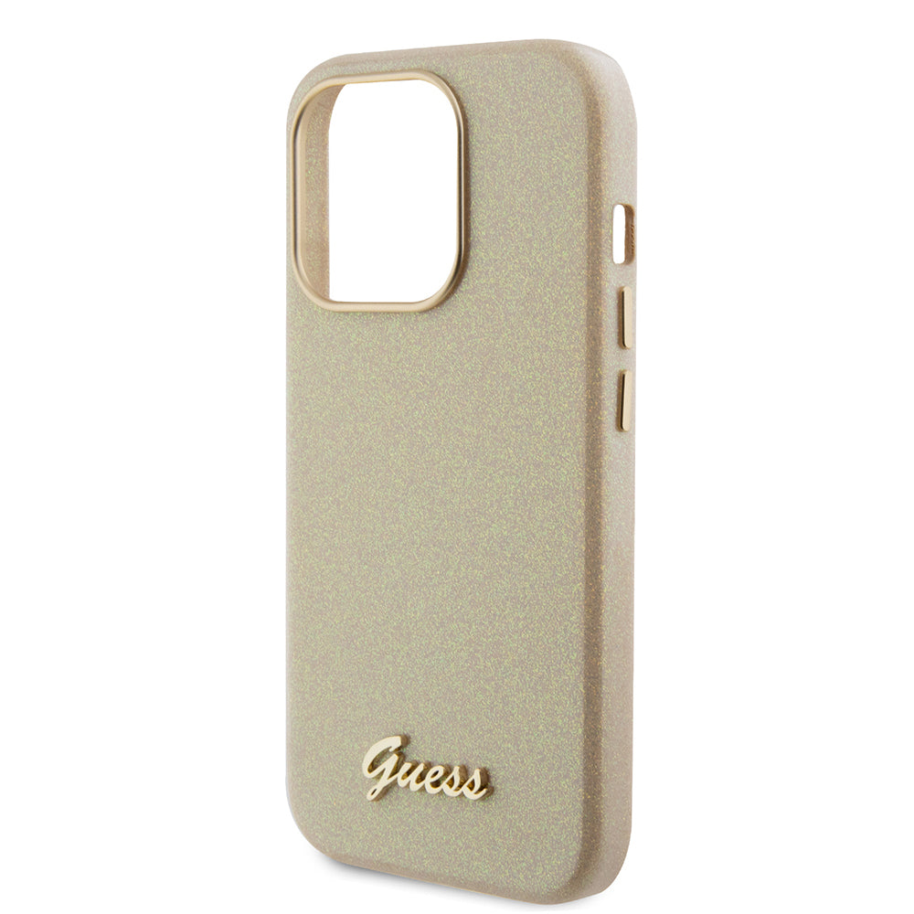 Étui pour Apple iPhone 15 Pro Max, Guess, Glitter Glossy Script, Beige