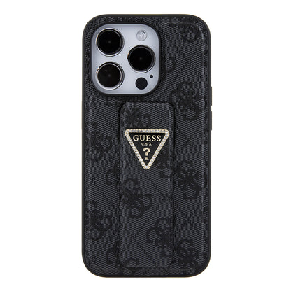 Case for Apple iPhone 15 Pro Max, Guess, Grip Stand 4G Triangle Strass, Black
