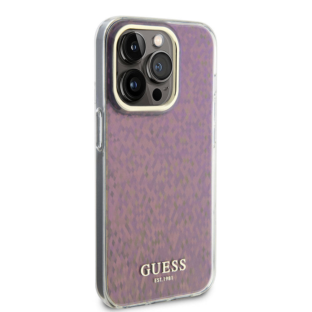 Housse pour Apple iPhone 15 Pro Max, Guess, IML Faceted Mirror Disco Iridescent, Rose