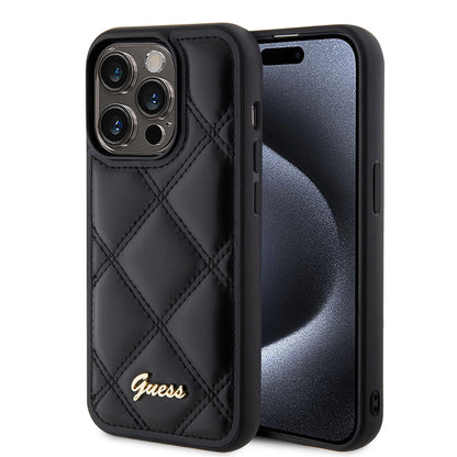 Hülle für Apple iPhone 15 Pro Max, Guess, Quilted Metal Logo, Schwarz