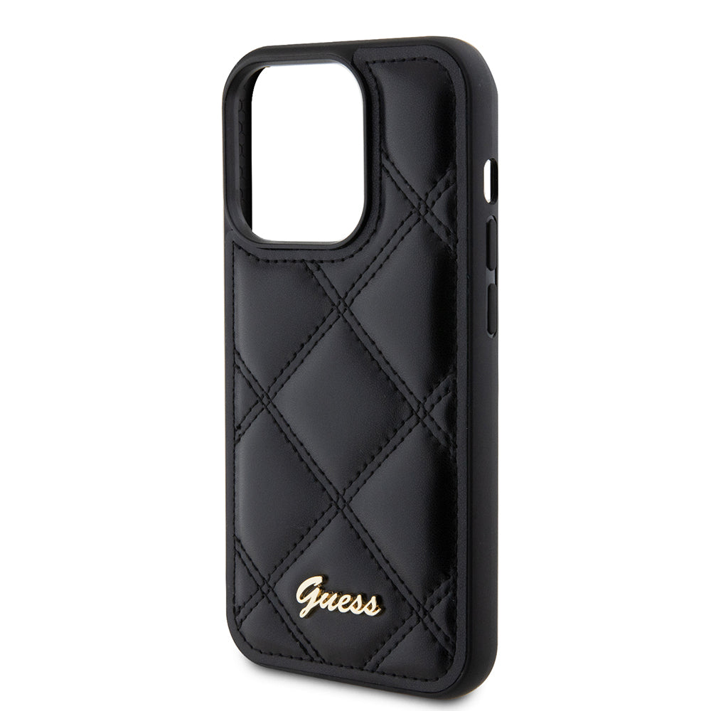 Hülle für Apple iPhone 15 Pro Max, Guess, Quilted Metal Logo, Schwarz