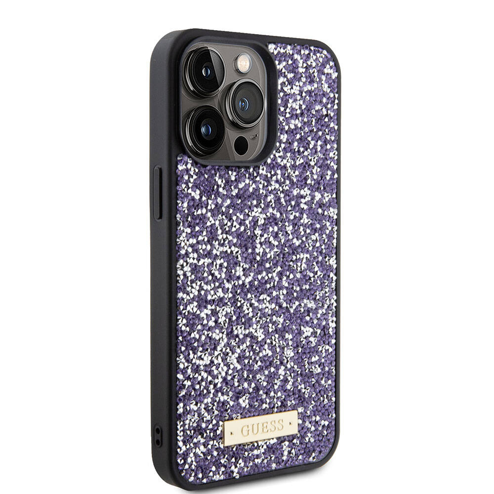 Étui pour Apple iPhone 15 Pro Max, Guess, Logo Métallique Strass, Mauve