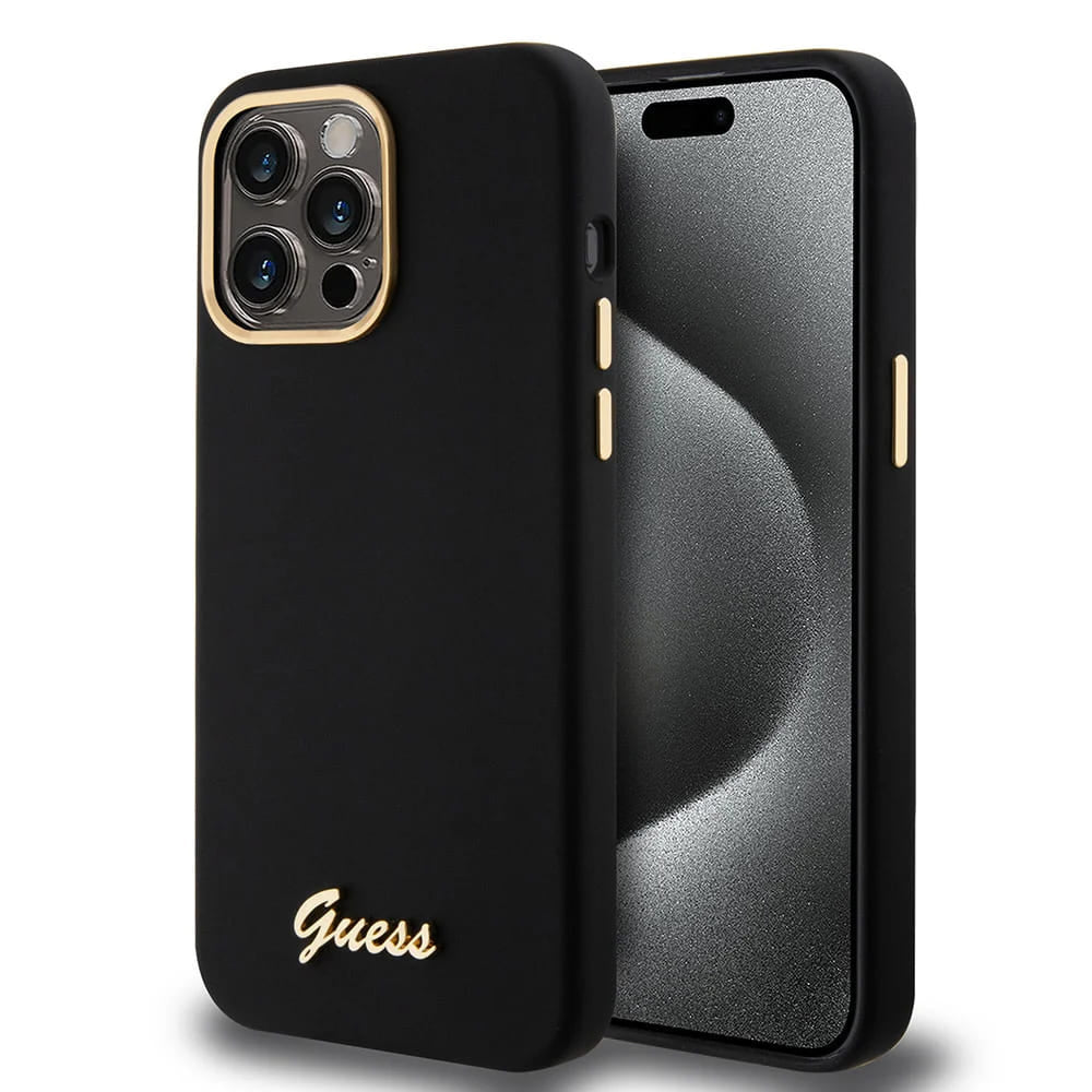 Étui pour Apple iPhone 15 Pro Max, Guess, Script Metal Logo & Frame, Noir