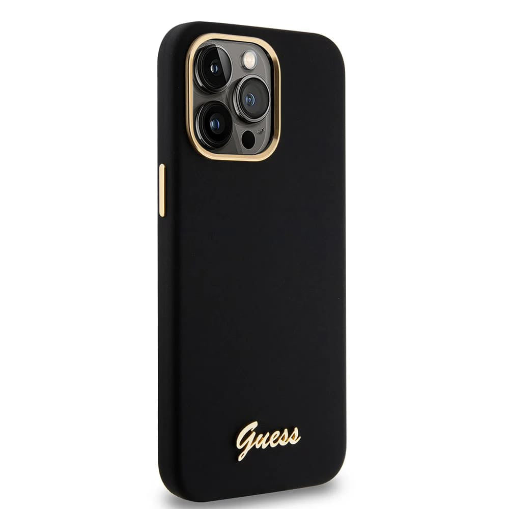 Étui pour Apple iPhone 15 Pro Max, Guess, Script Metal Logo & Frame, Noir