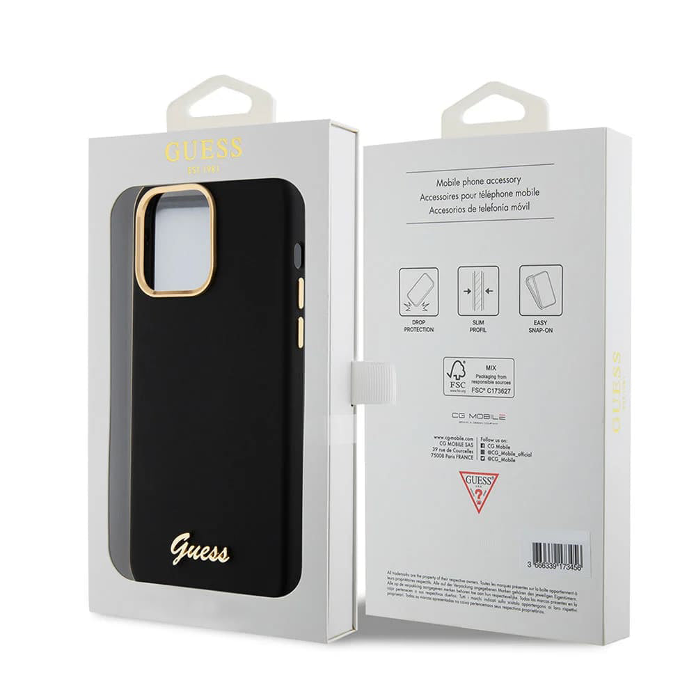 Étui pour Apple iPhone 15 Pro Max, Guess, Script Metal Logo & Frame, Noir