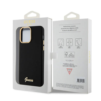 Étui pour Apple iPhone 15 Pro Max, Guess, Script Metal Logo & Frame, Noir
