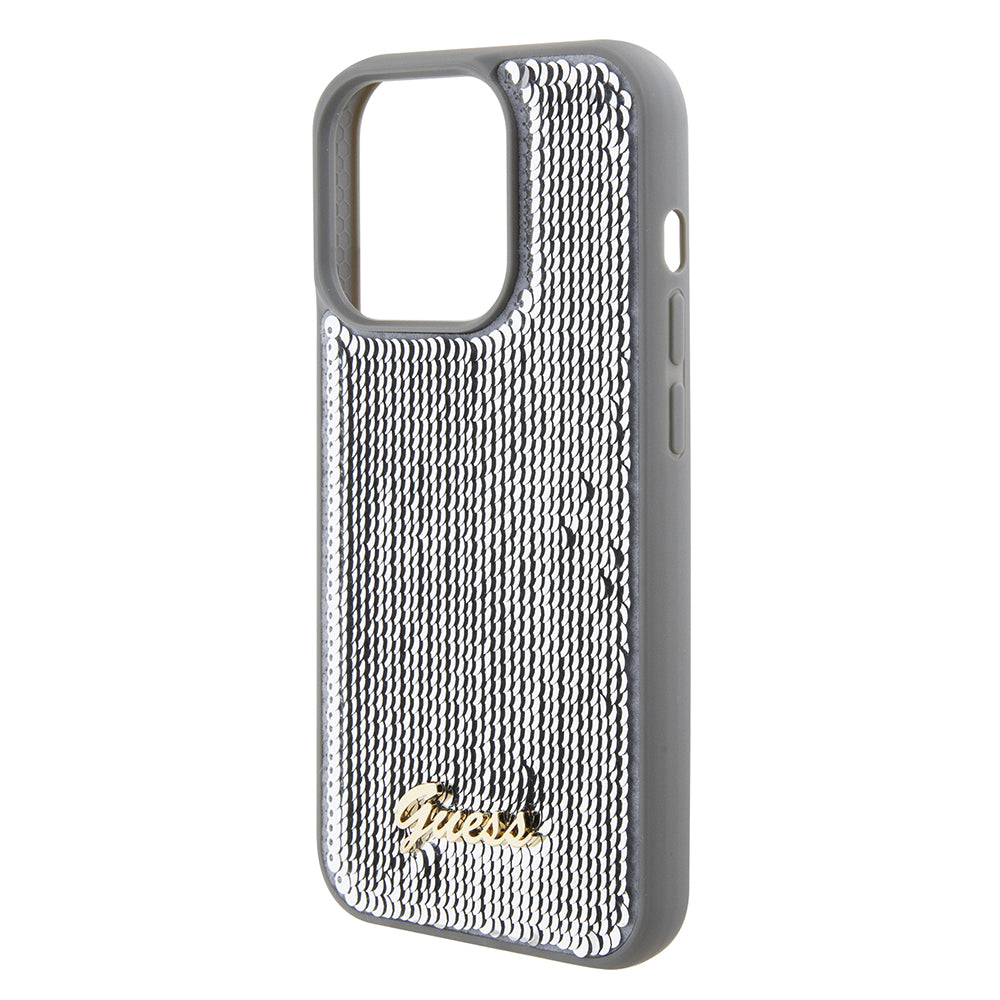 Hülle für Apple iPhone 15 Pro Max, Guess, Sequin Script Metal, Silber