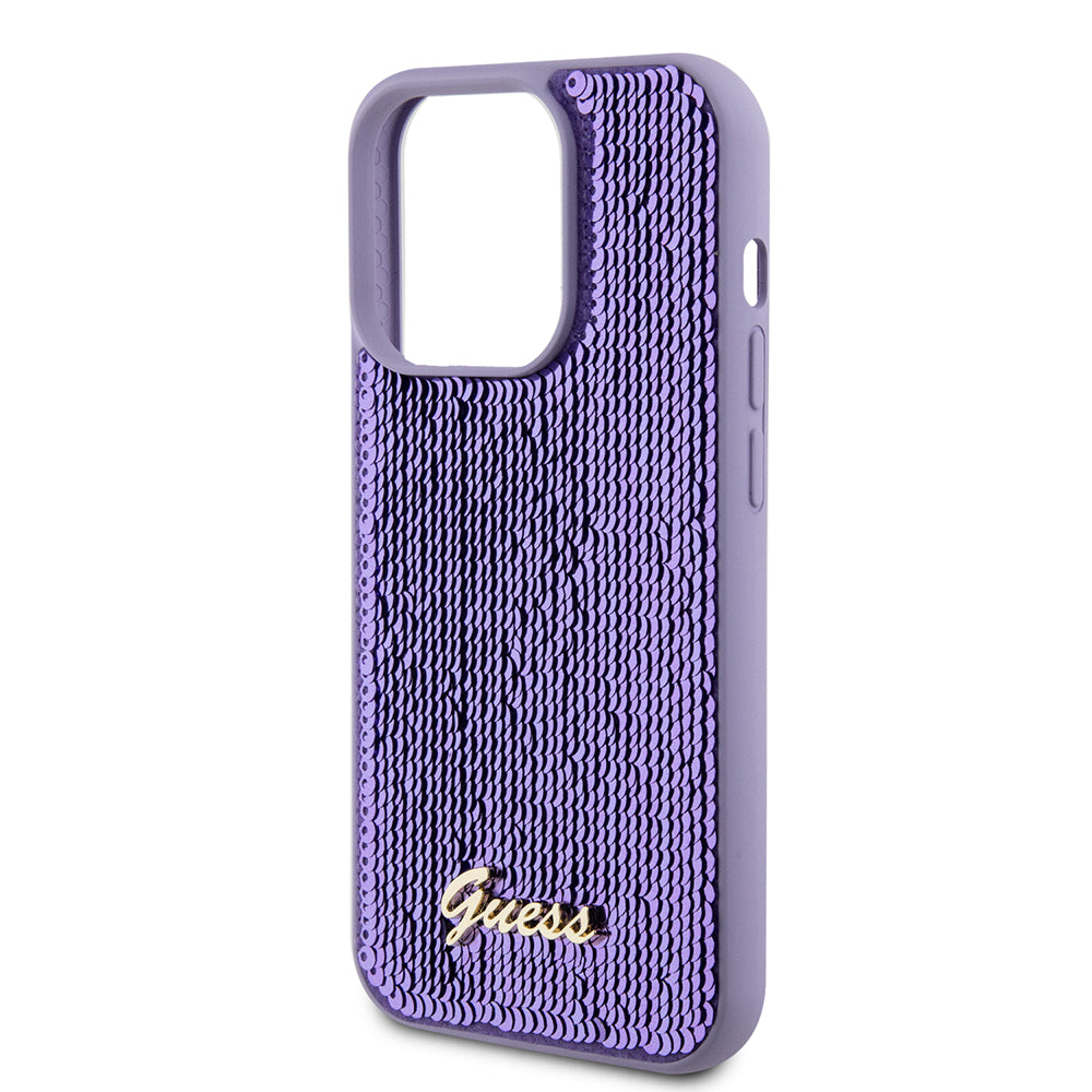 Hülle für Apple iPhone 15 Pro Max, Guess, Sequin Script Metal, Lila