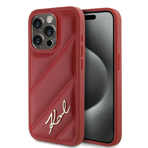 Étui pour Apple iPhone 15 Pro Max, Karl Lagerfeld, Diagonal Quilted Script, Rose