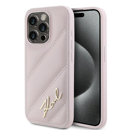 Étui pour Apple iPhone 15 Pro Max, Karl Lagerfeld, Diagonal Quilted Script, Rose