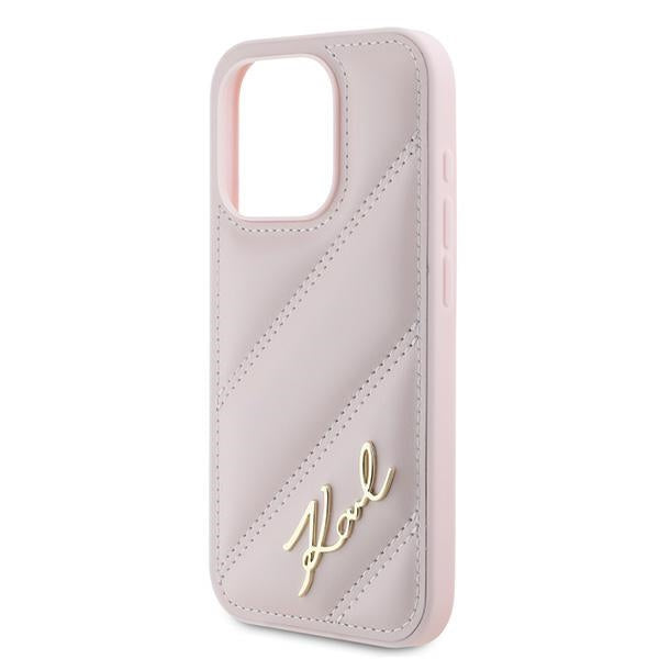 Étui pour Apple iPhone 15 Pro Max, Karl Lagerfeld, Diagonal Quilted Script, Rose