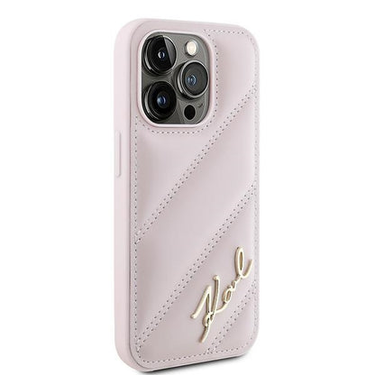 Étui pour Apple iPhone 15 Pro Max, Karl Lagerfeld, Diagonal Quilted Script, Rose