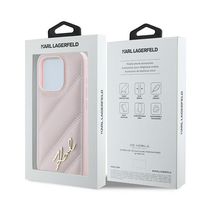 Étui pour Apple iPhone 15 Pro Max, Karl Lagerfeld, Diagonal Quilted Script, Rose