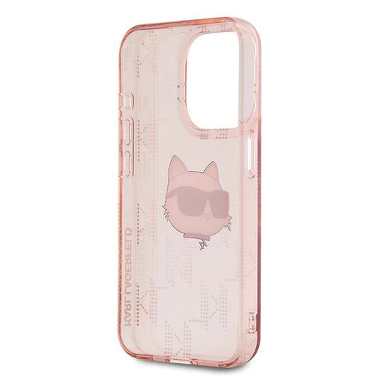 Étui pour Apple iPhone 15 Pro Max, Karl Lagerfeld, IML Luxury Monogram Choupette's Head, Rose