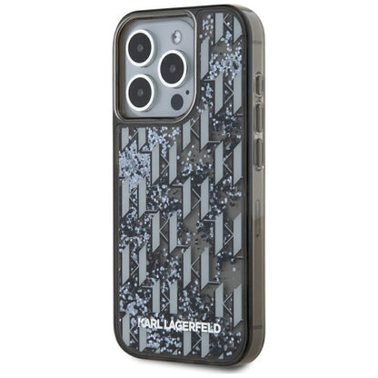 Case for Apple iPhone 15 Pro Max, Karl Lagerfeld, Liquid Glitter Monogram, Black