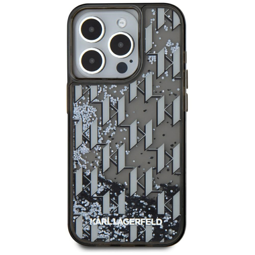 Case for Apple iPhone 15 Pro Max, Karl Lagerfeld, Liquid Glitter Monogram, Black