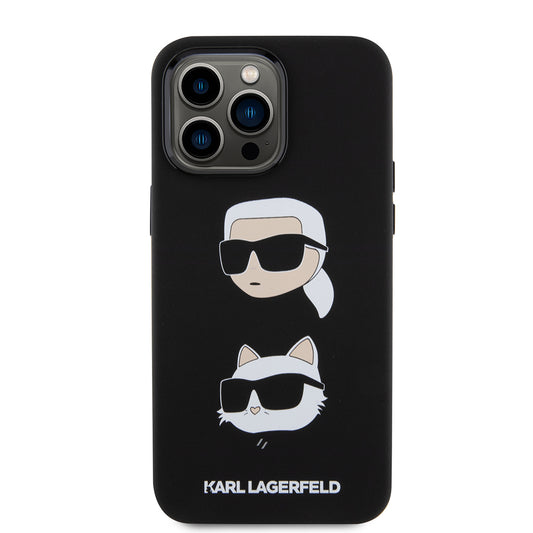 Hülle für Apple iPhone 15 Pro Max, Karl Lagerfeld, Silikon Karl & Choupette Köpfe, Schwarz