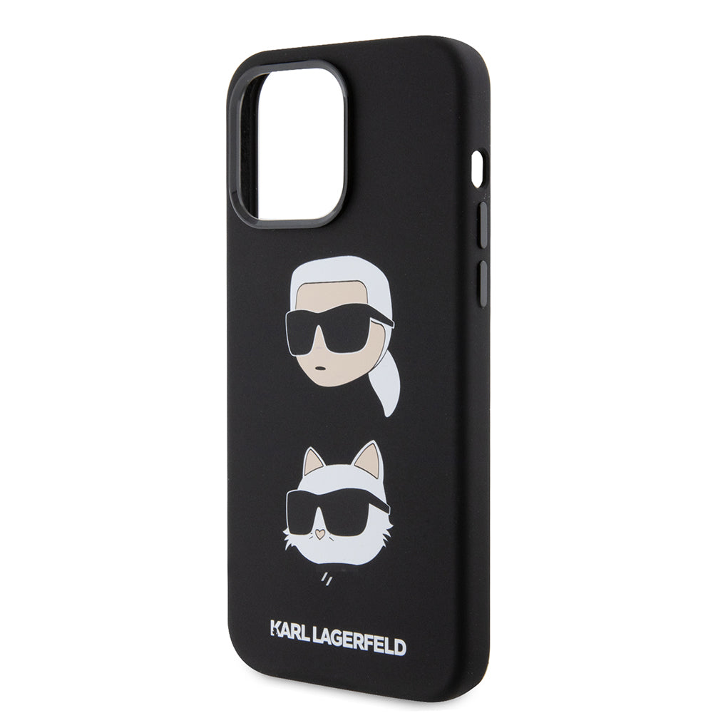 Case for Apple iPhone 15 Pro Max, Karl Lagerfeld, Silicone Karl & Choupette Heads, Black