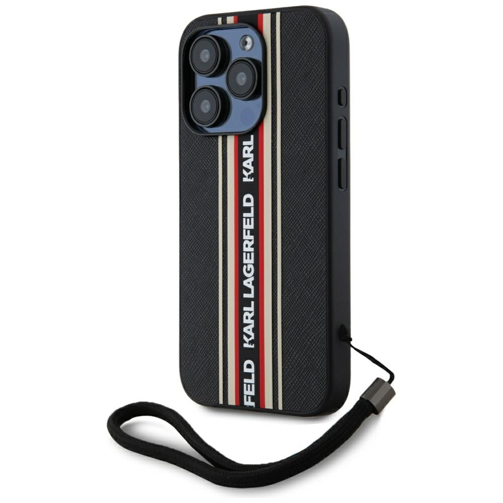 Étui pour Apple iPhone 15 Pro Max, Karl Lagerfeld, Saffiano Athleisure Stripes with Strap, Rosie