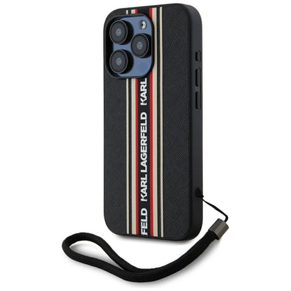 Étui pour Apple iPhone 15 Pro Max, Karl Lagerfeld, Saffiano Athleisure Stripes with Strap, Rosie