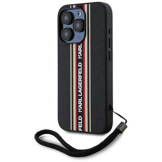 Étui pour Apple iPhone 15 Pro Max, Karl Lagerfeld, Saffiano Athleisure Stripes with Strap, Rosie