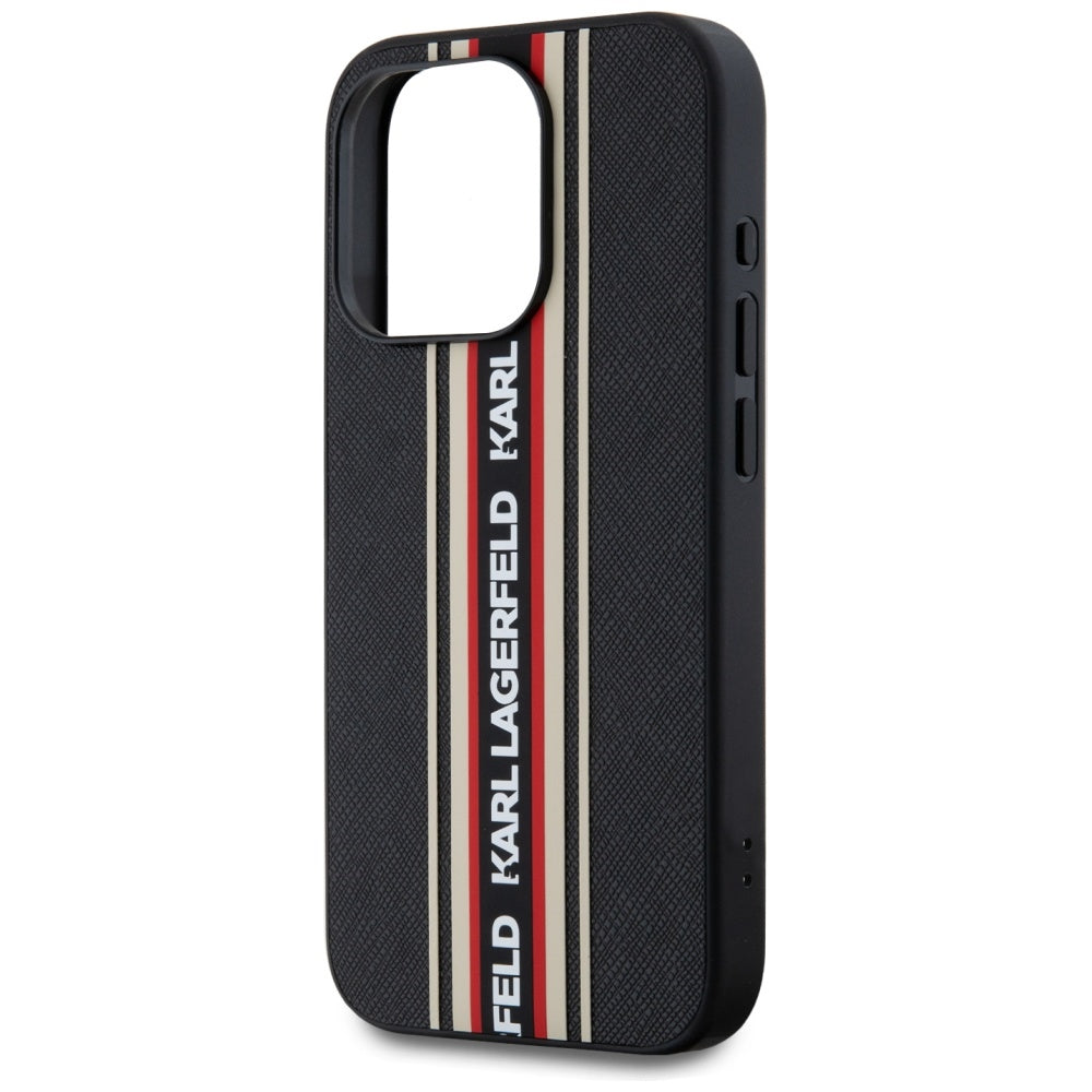 Étui pour Apple iPhone 15 Pro Max, Karl Lagerfeld, Saffiano Athleisure Stripes with Strap, Rosie