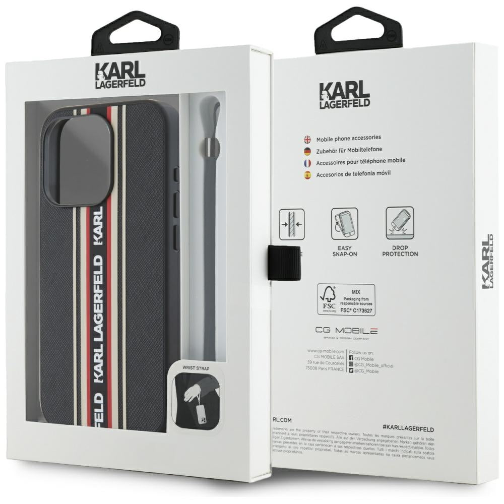 Étui pour Apple iPhone 15 Pro Max, Karl Lagerfeld, Saffiano Athleisure Stripes with Strap, Rosie