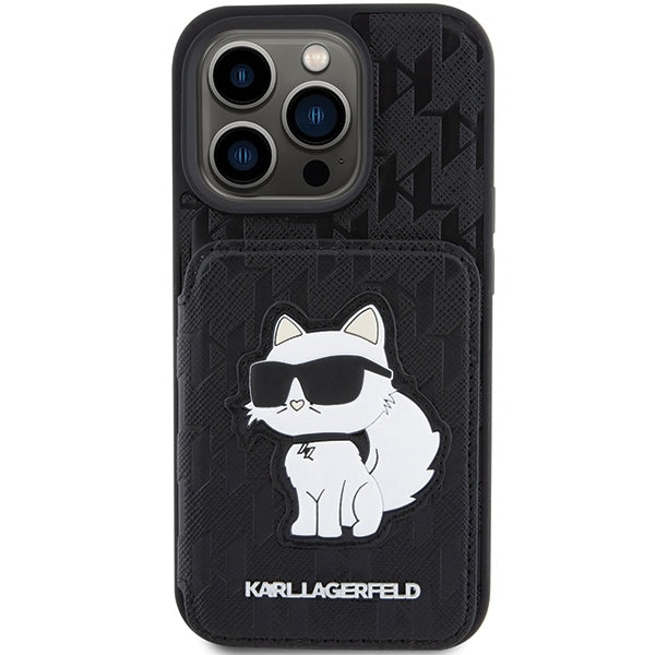 Étui pour Apple iPhone 15 Pro Max, Karl Lagerfeld, Saffiano Cardslots and Stand Monogram Choupette, Noir