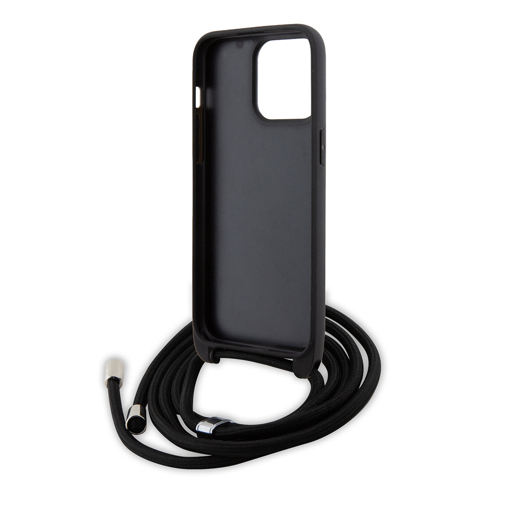 Étui pour Apple iPhone 15 Pro Max, Karl Lagerfeld, Saffiano Crossbody Monogram Metal Pin Karl, Noir