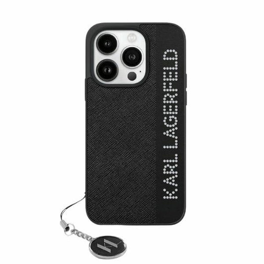 Étui pour Apple iPhone 15 Pro Max, Karl Lagerfeld, Saffiano Rhinestones & Charm, Noir
