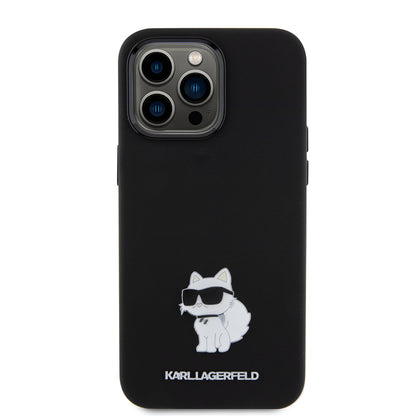 Hülle für Apple iPhone 15 Pro Max, Karl Lagerfeld, Silicone Choupette Metal, Schwarz