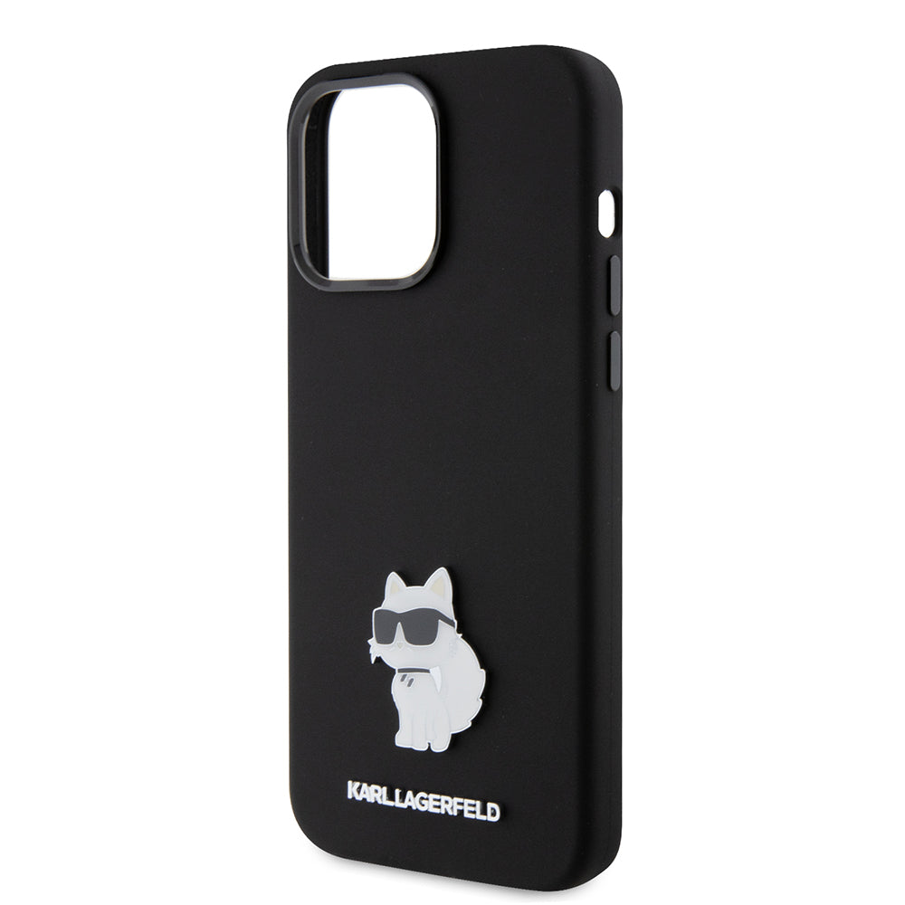 Hülle für Apple iPhone 15 Pro Max, Karl Lagerfeld, Silicone Choupette Metal, Schwarz