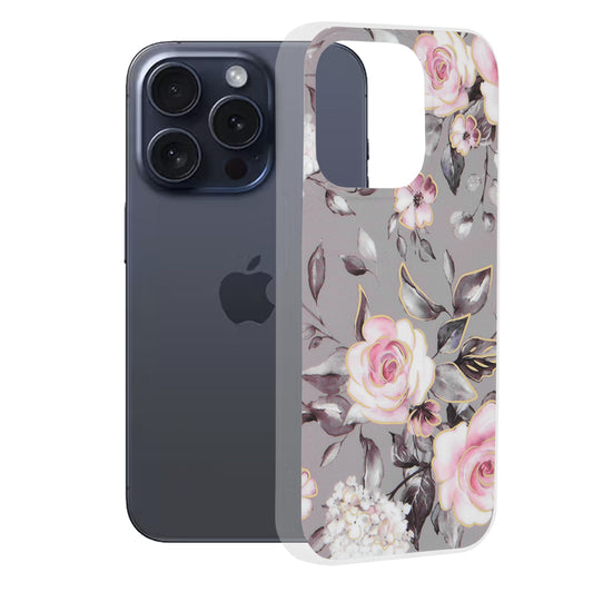 Hülle für Apple iPhone 15 Pro, Techsuit, Marble, Grau